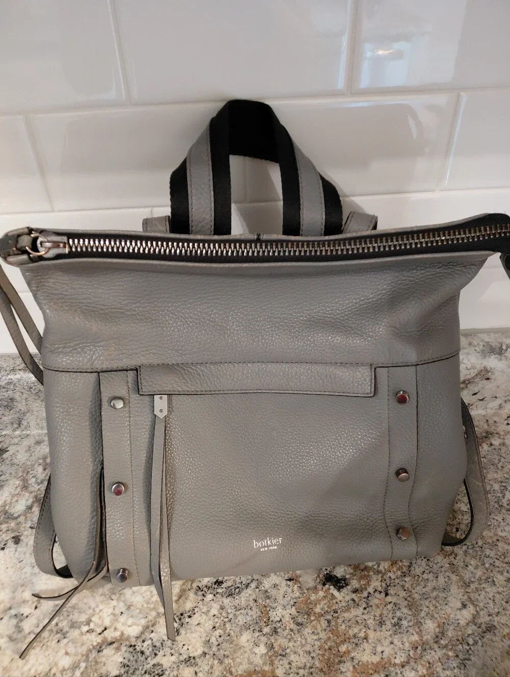 Botkier Gray Pebbled Leather Studded Backpack **read Description